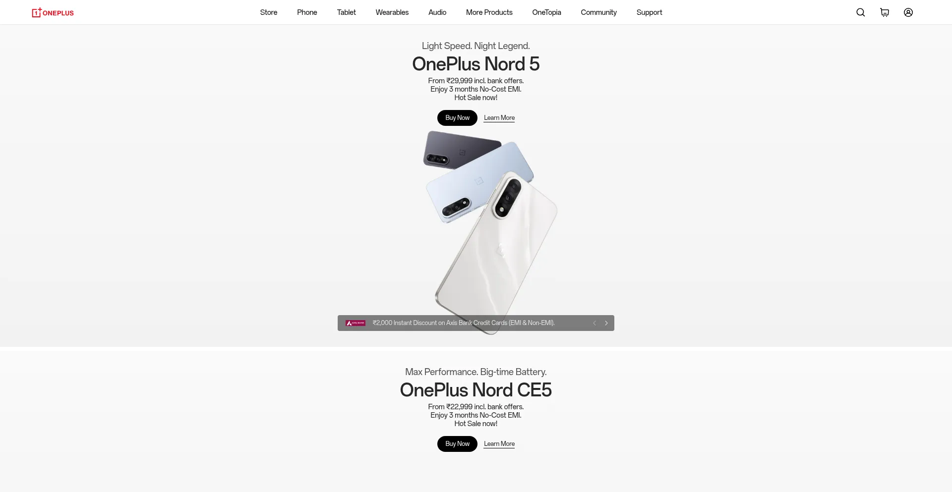 Website screenshot of Oneplus.in