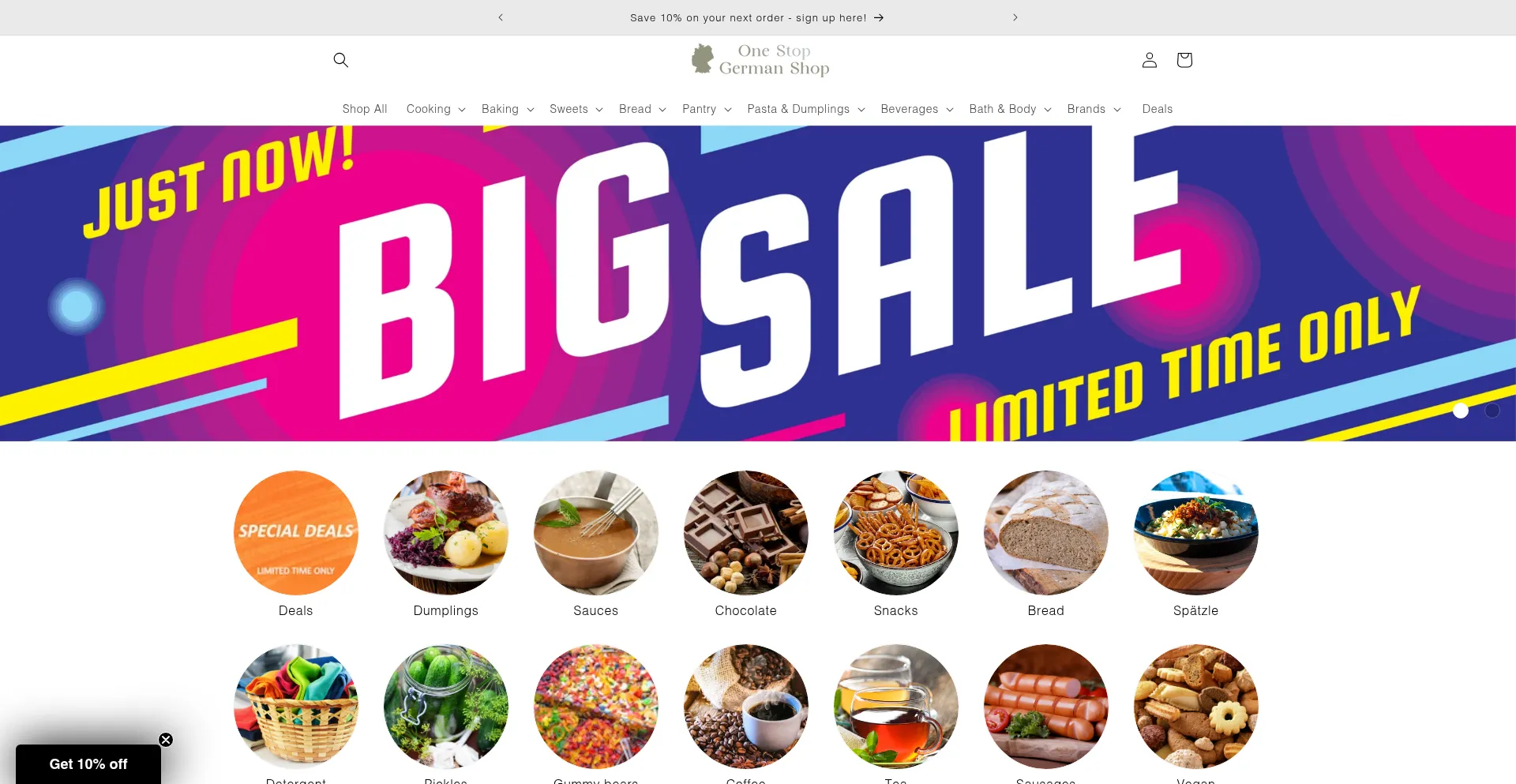 Website screenshot of Onestopgermanshop.com