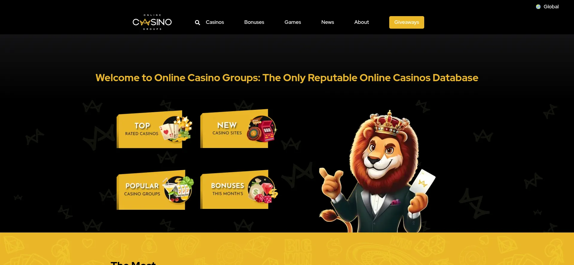 Website screenshot of Onlinecasinogroups.com