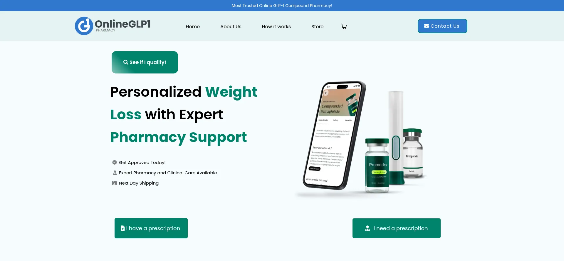 Website screenshot of Onlineglp1pharmacy.com