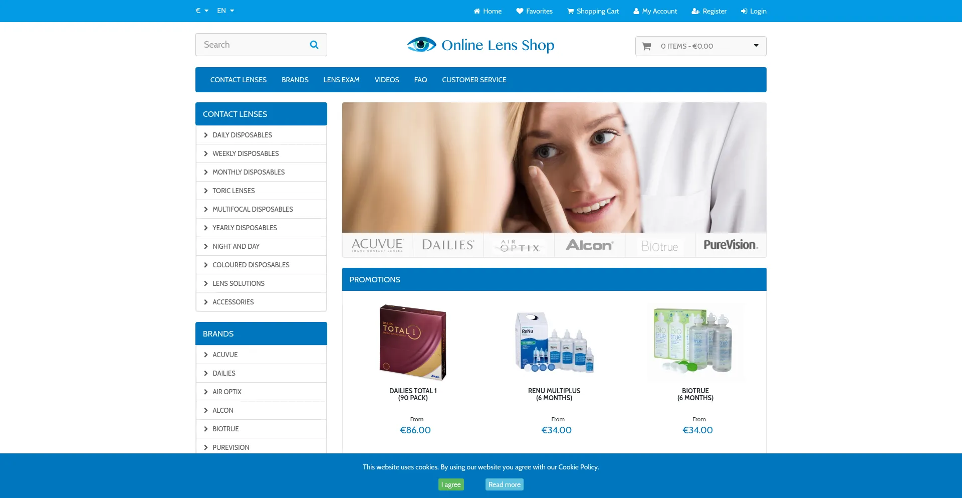 Website screenshot of Onlinelensshop.com