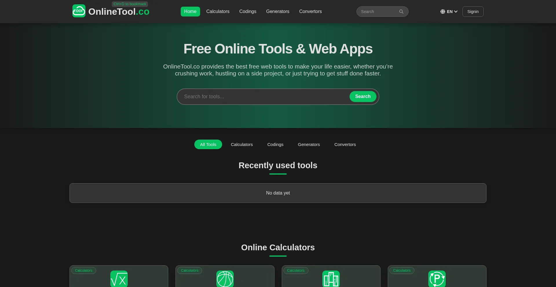 Website screenshot of Onlinetool.co