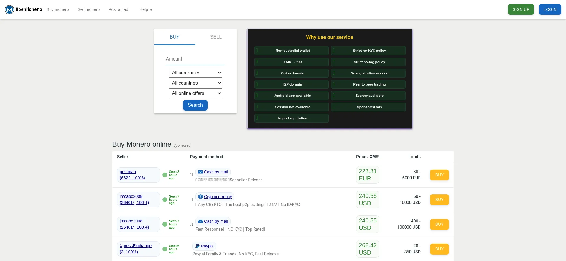 Website screenshot of Openmonero.com