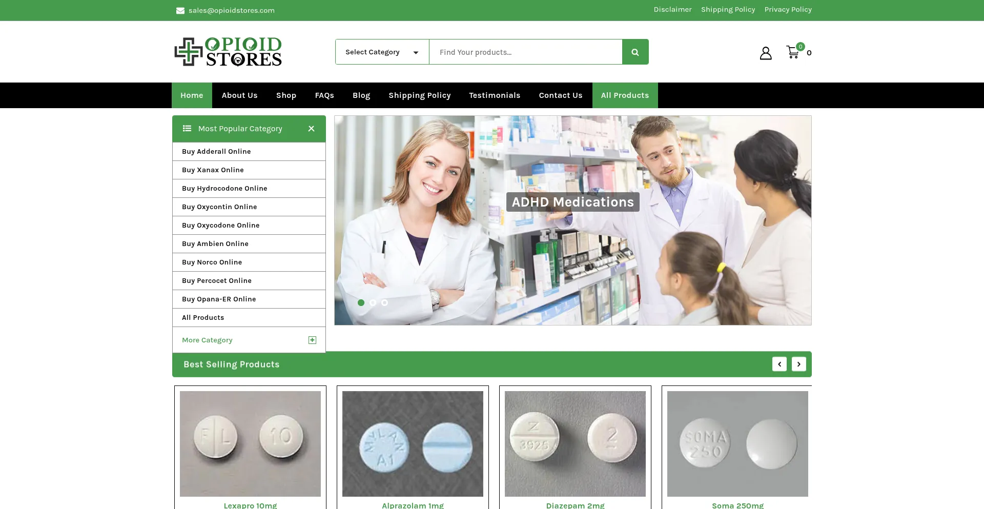Website screenshot of Opioidstores.com