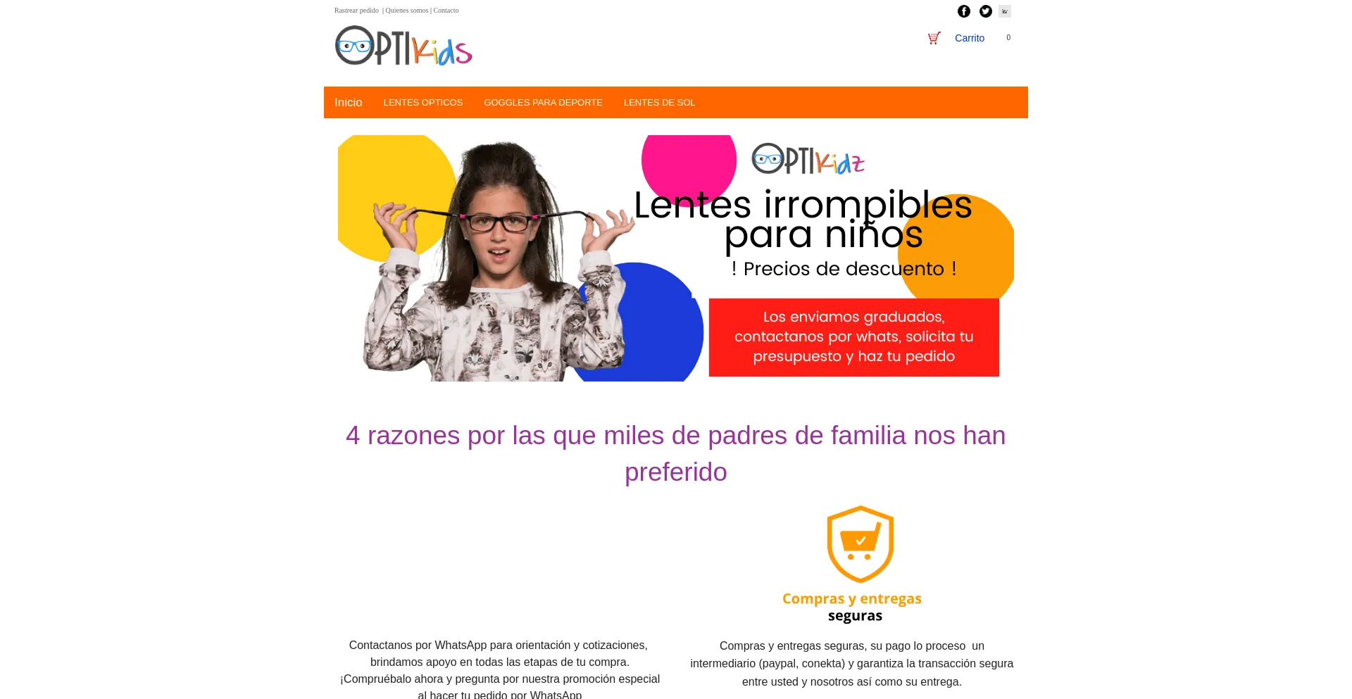 Website screenshot of Optikids.com.mx