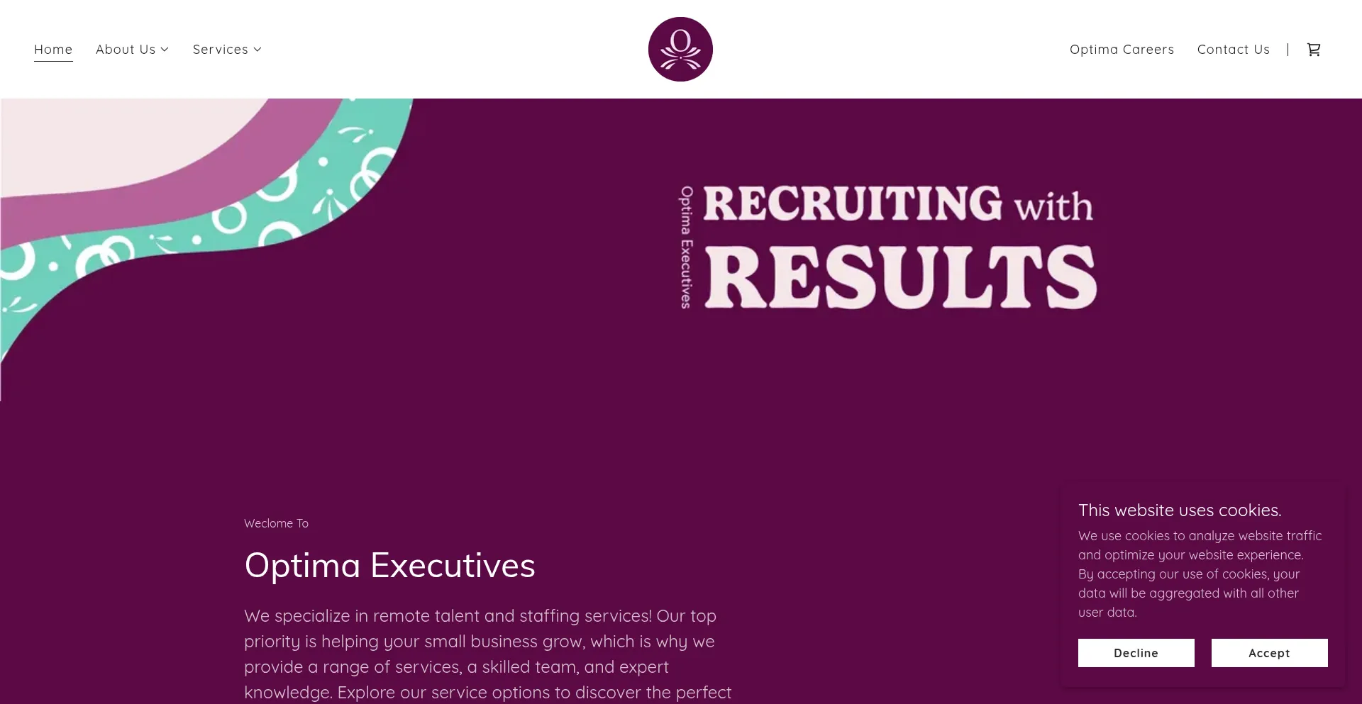 Website screenshot of Optimaexecutives.com
