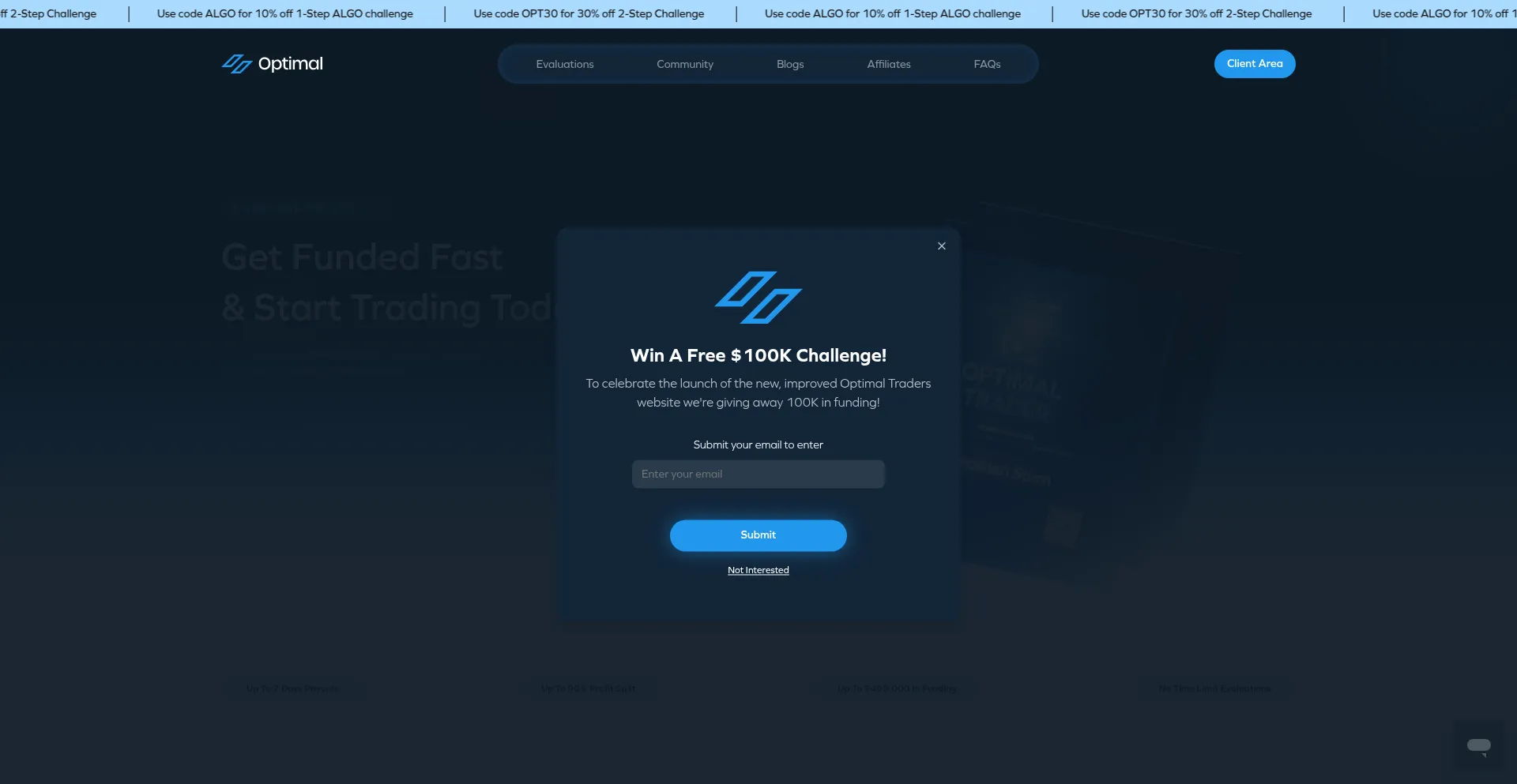 Website screenshot of Optimaltraders.com