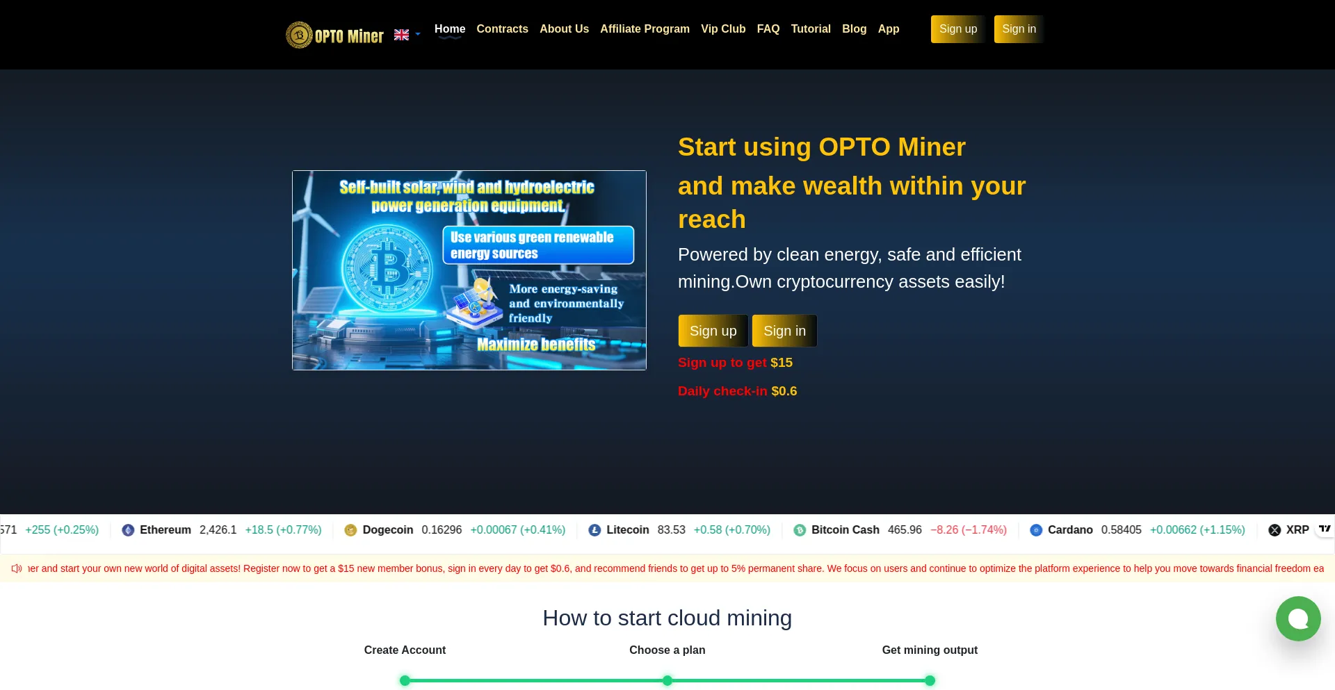 Website screenshot of Optominer.com