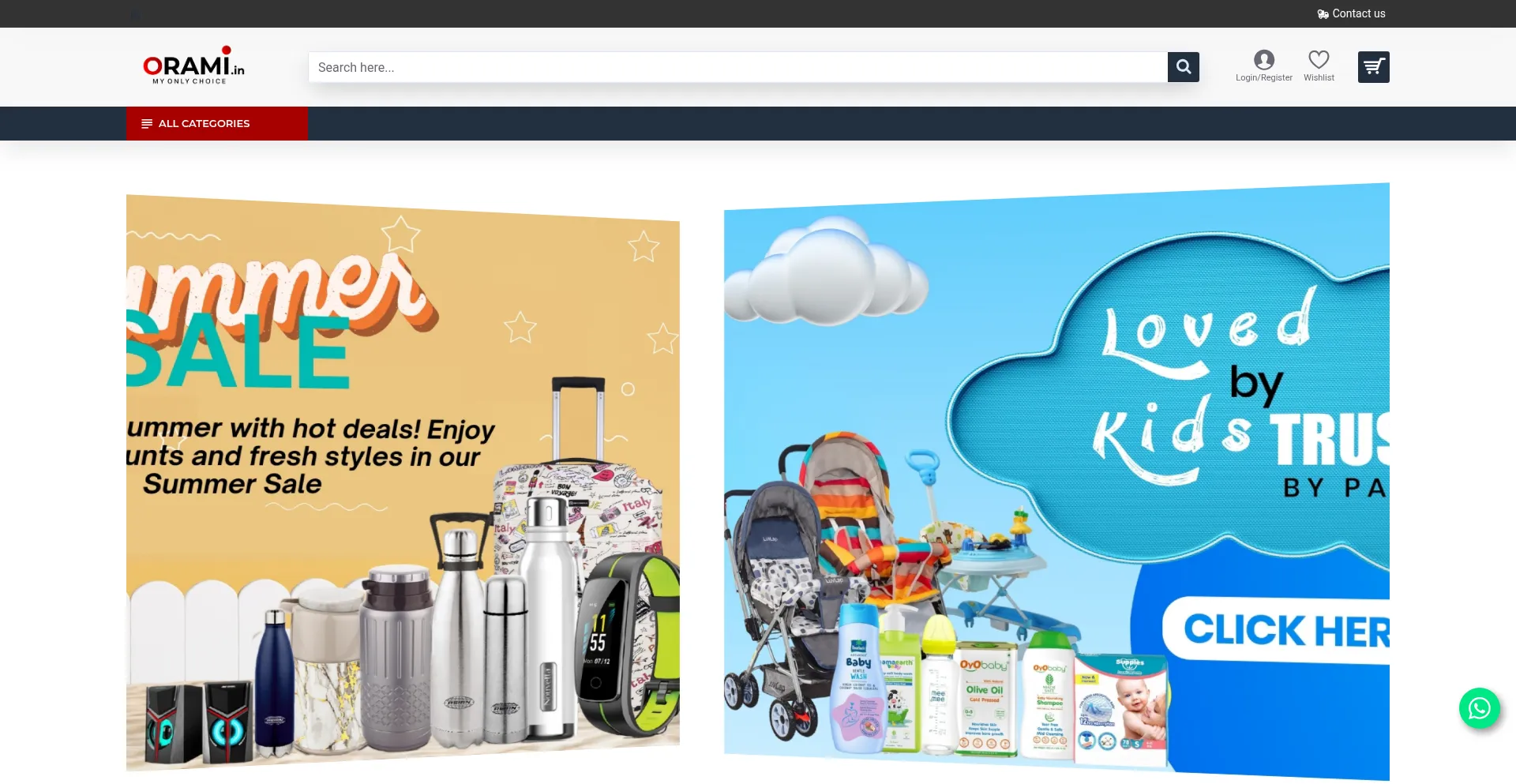 Website screenshot of Orami.in