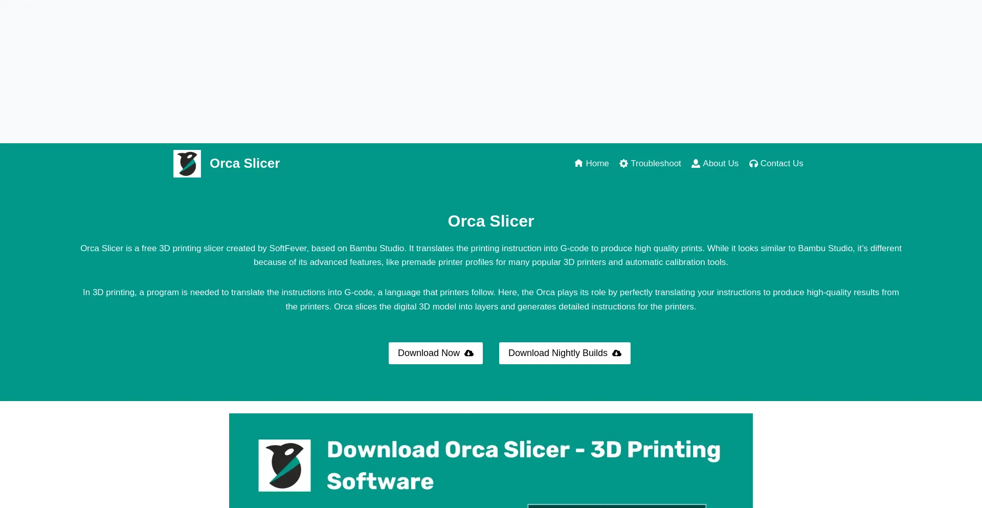 Website screenshot of Orca-slicer.com