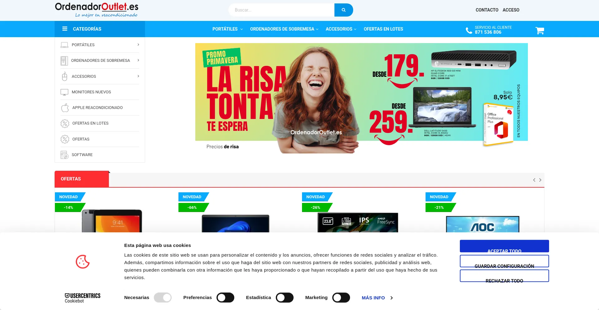 Website screenshot of Ordenadoroutlet.es