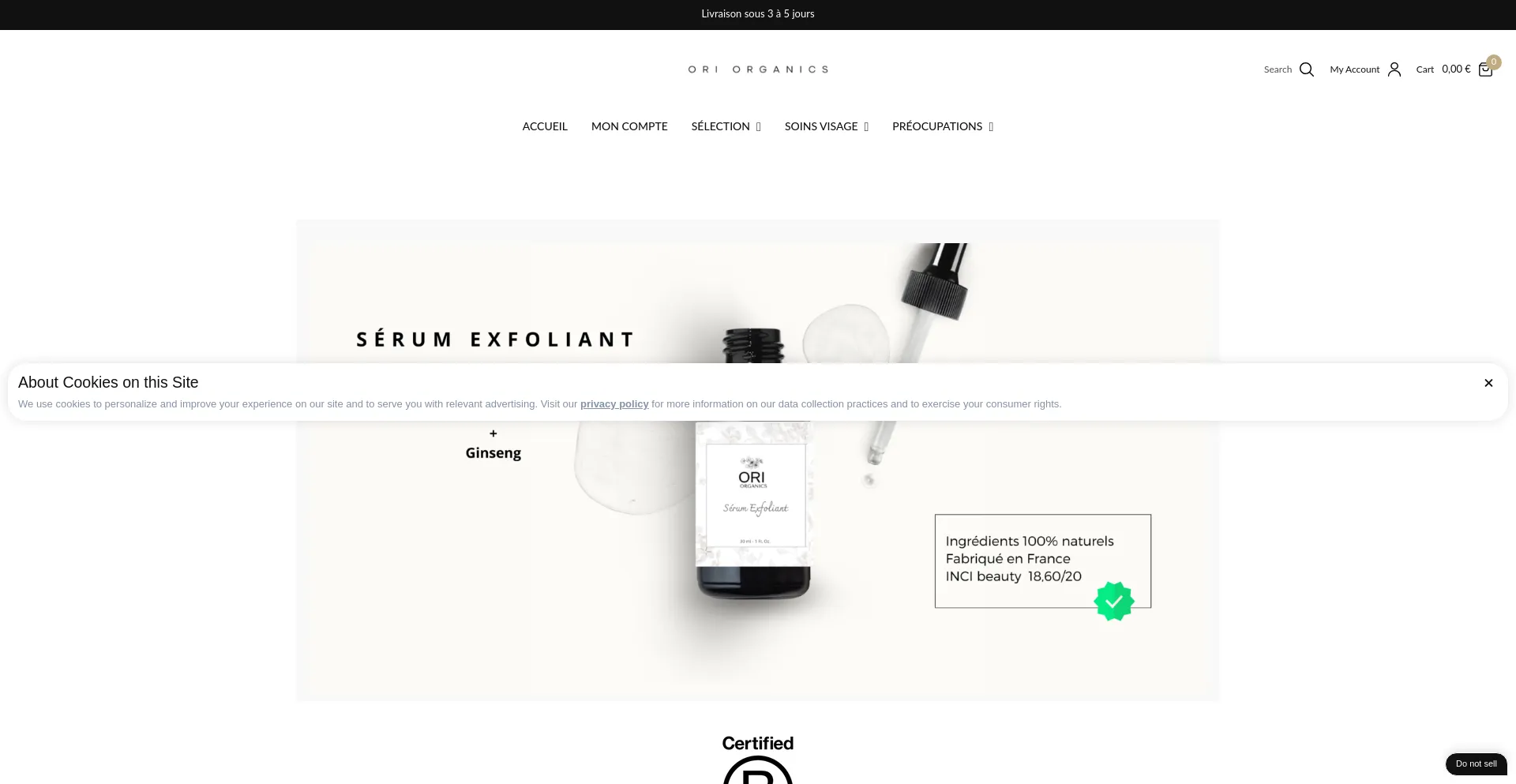 Website screenshot of Ori-organics.com