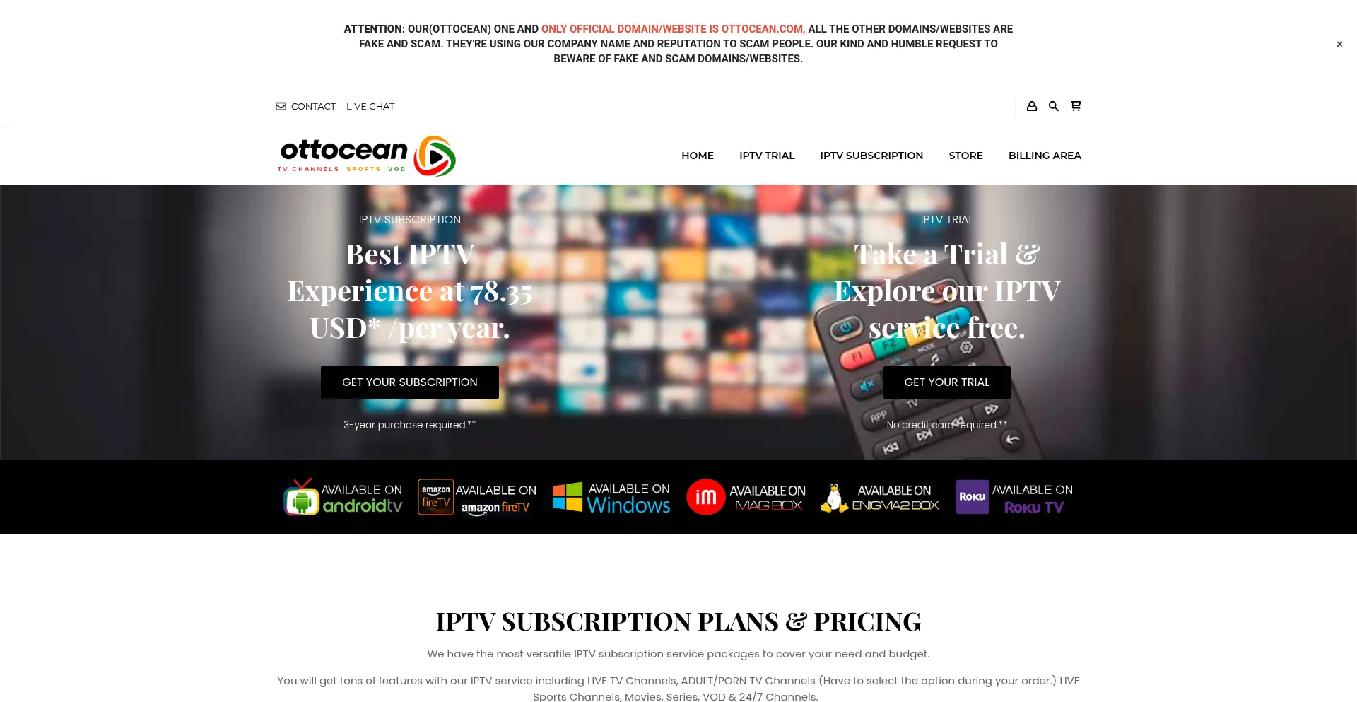Website screenshot of Ottocean.com