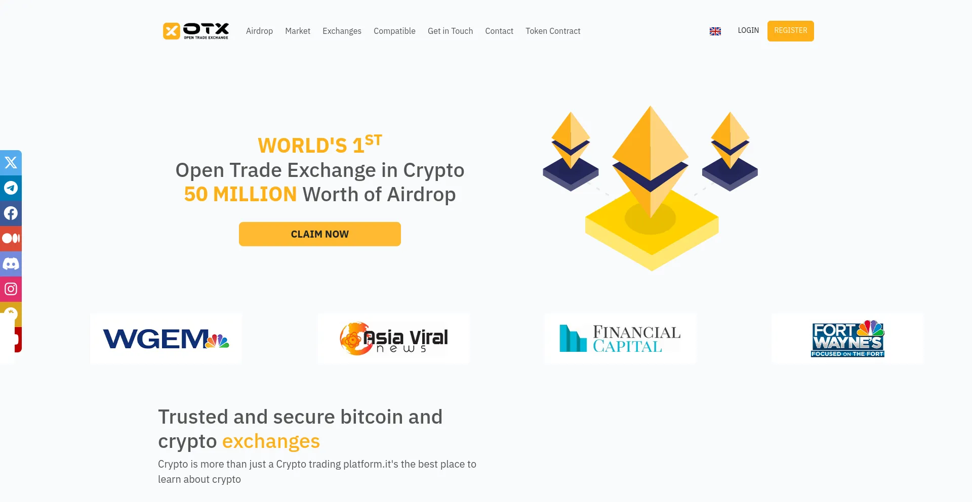 Website screenshot of Otx.exchange