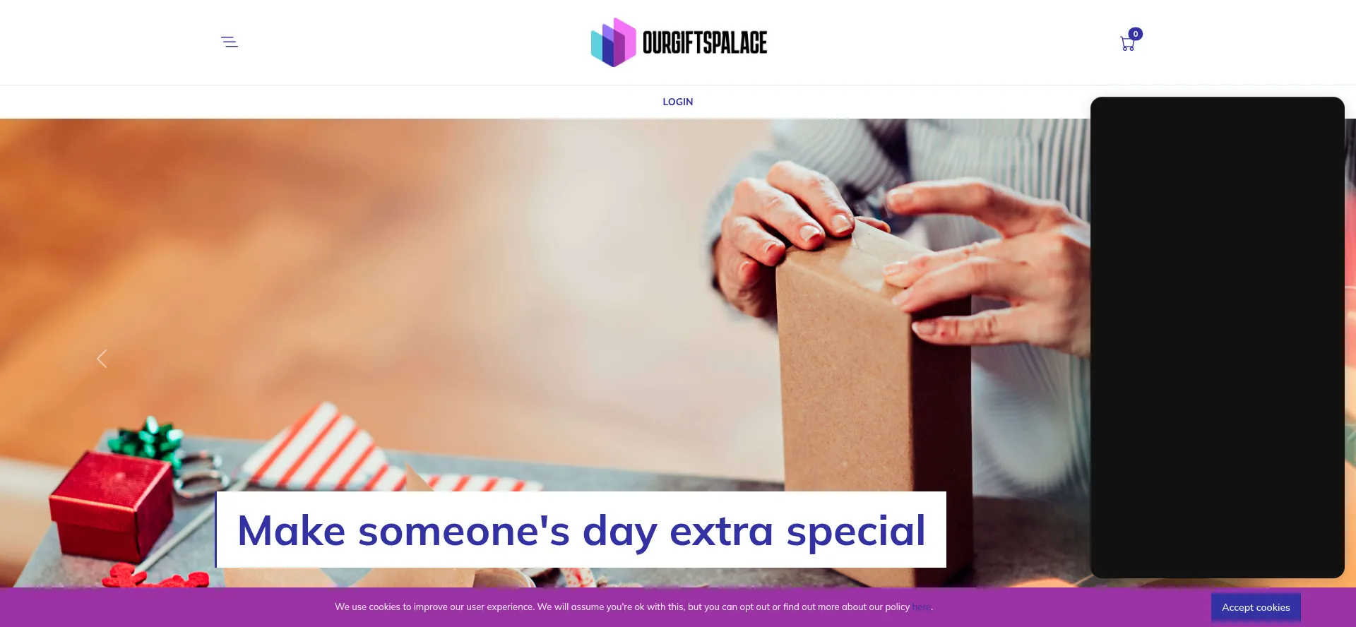 Website screenshot of Ourgiftspalace.com