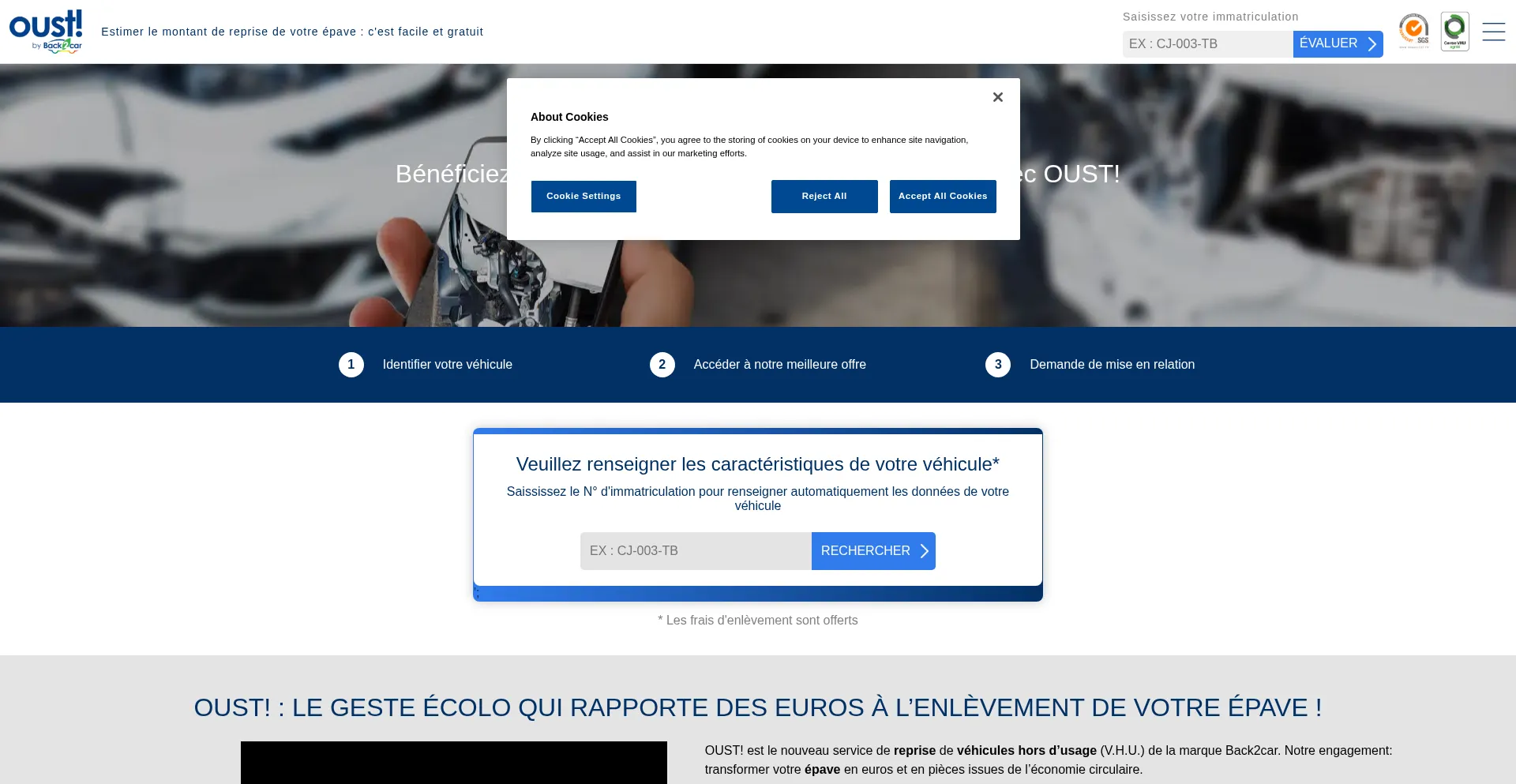 Website screenshot of Oust.back2car.fr