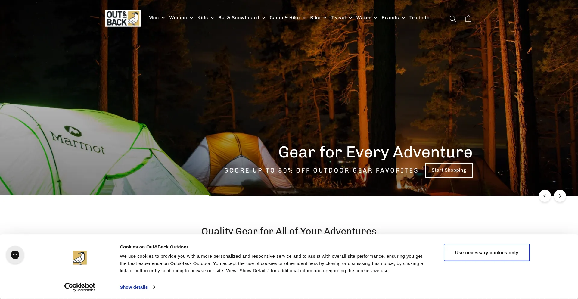 Website screenshot of Outandbackoutdoor.com