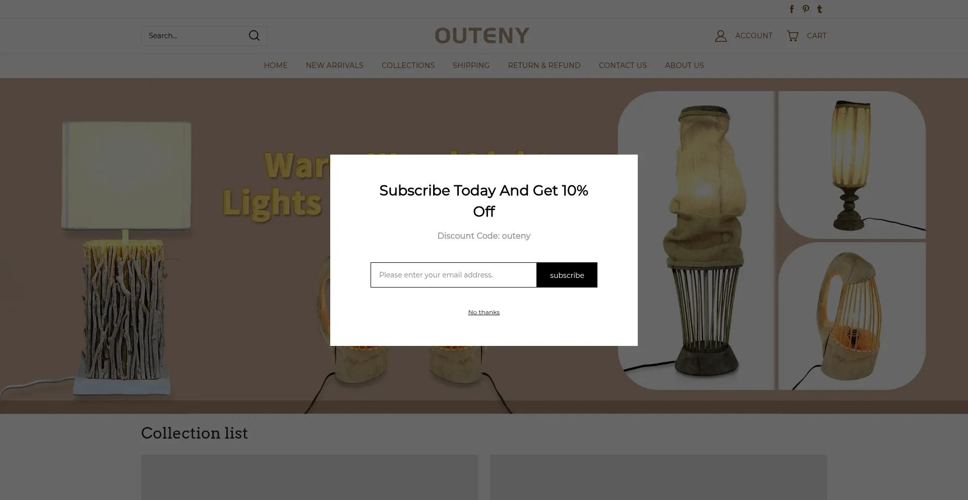 Website screenshot of Outeny.com