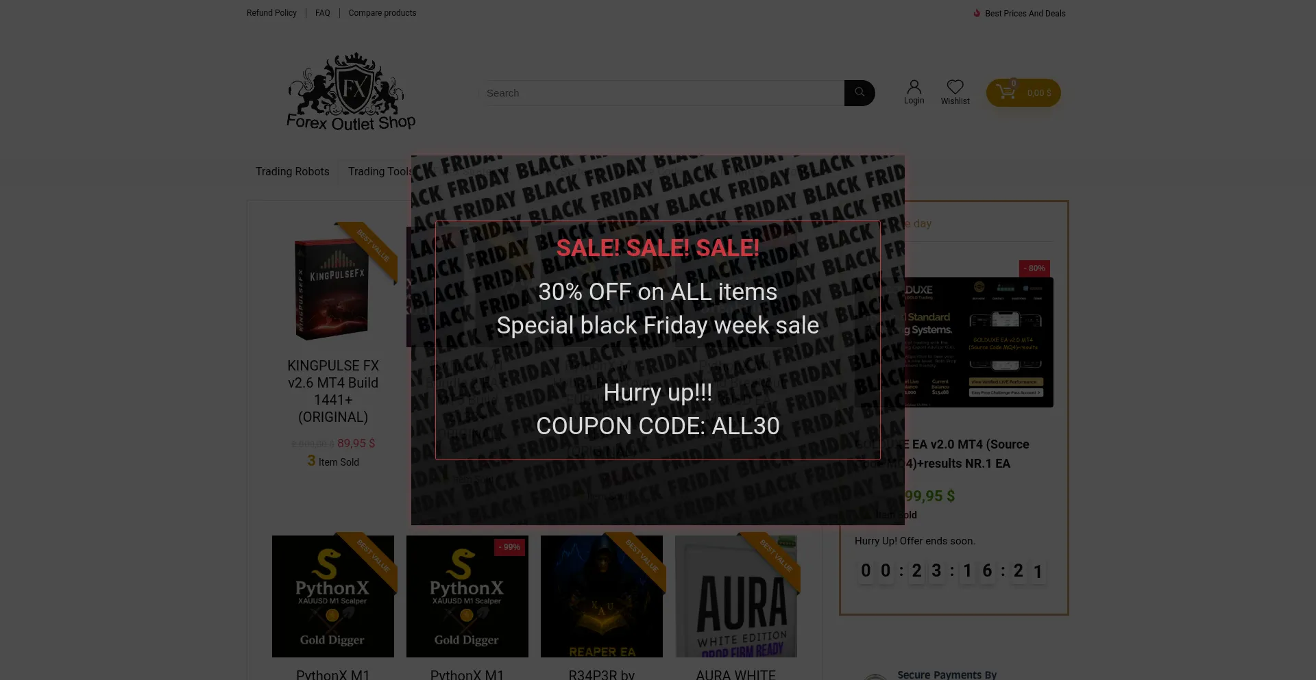 Website screenshot of Outletforexshop.com