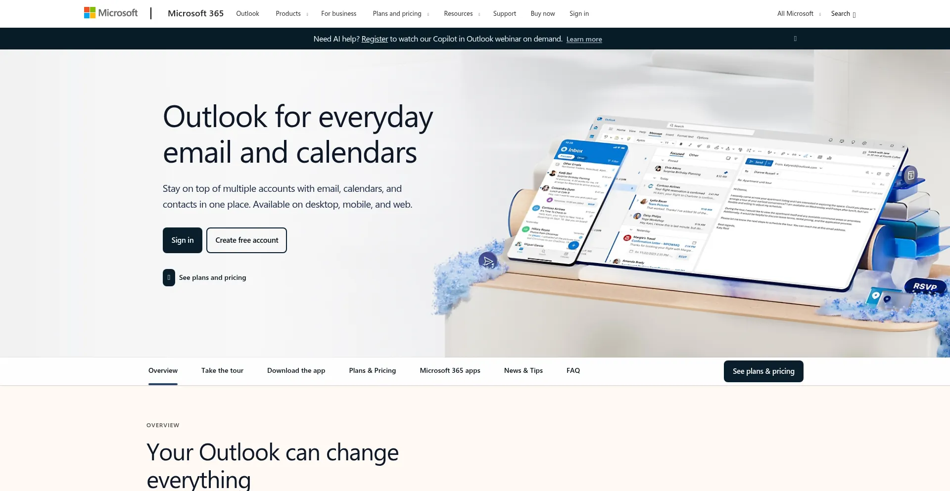 Website screenshot of Outlook.fr