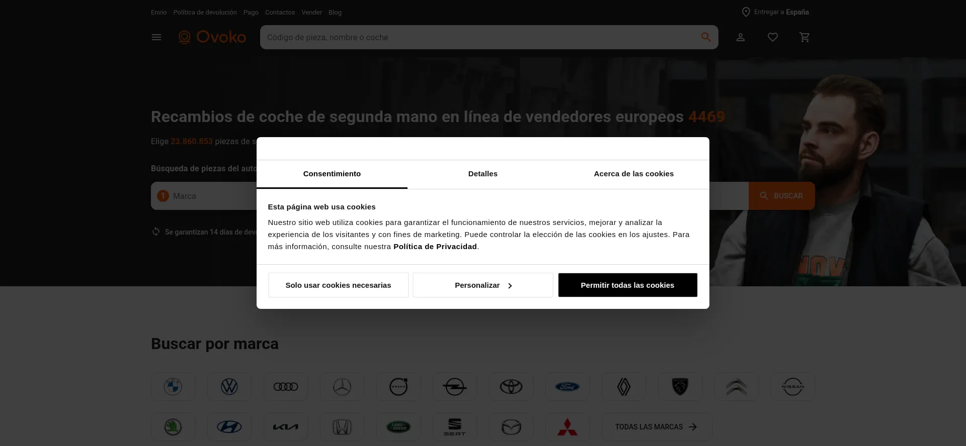 Website screenshot of Ovoko.es