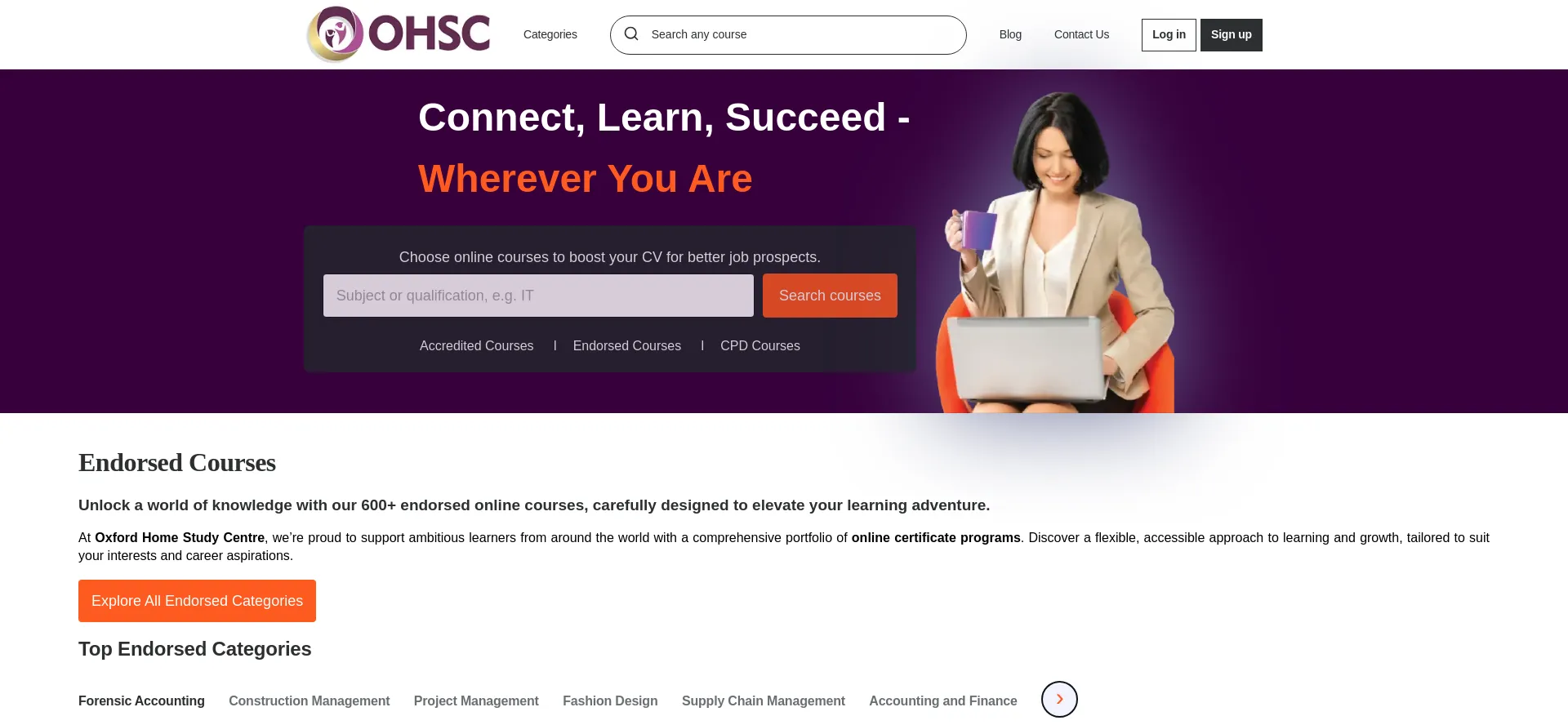 Website screenshot of Oxfordhomestudy.com