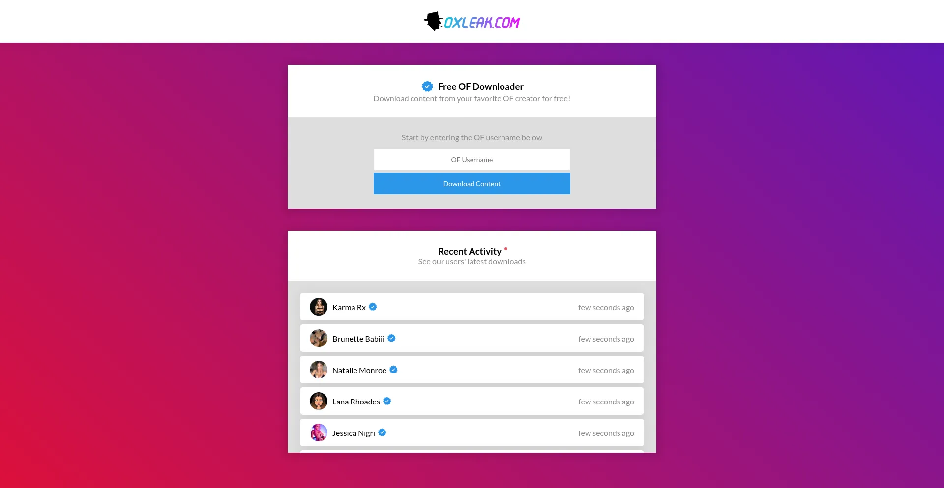 Website screenshot of Oxleakk.netlify.app