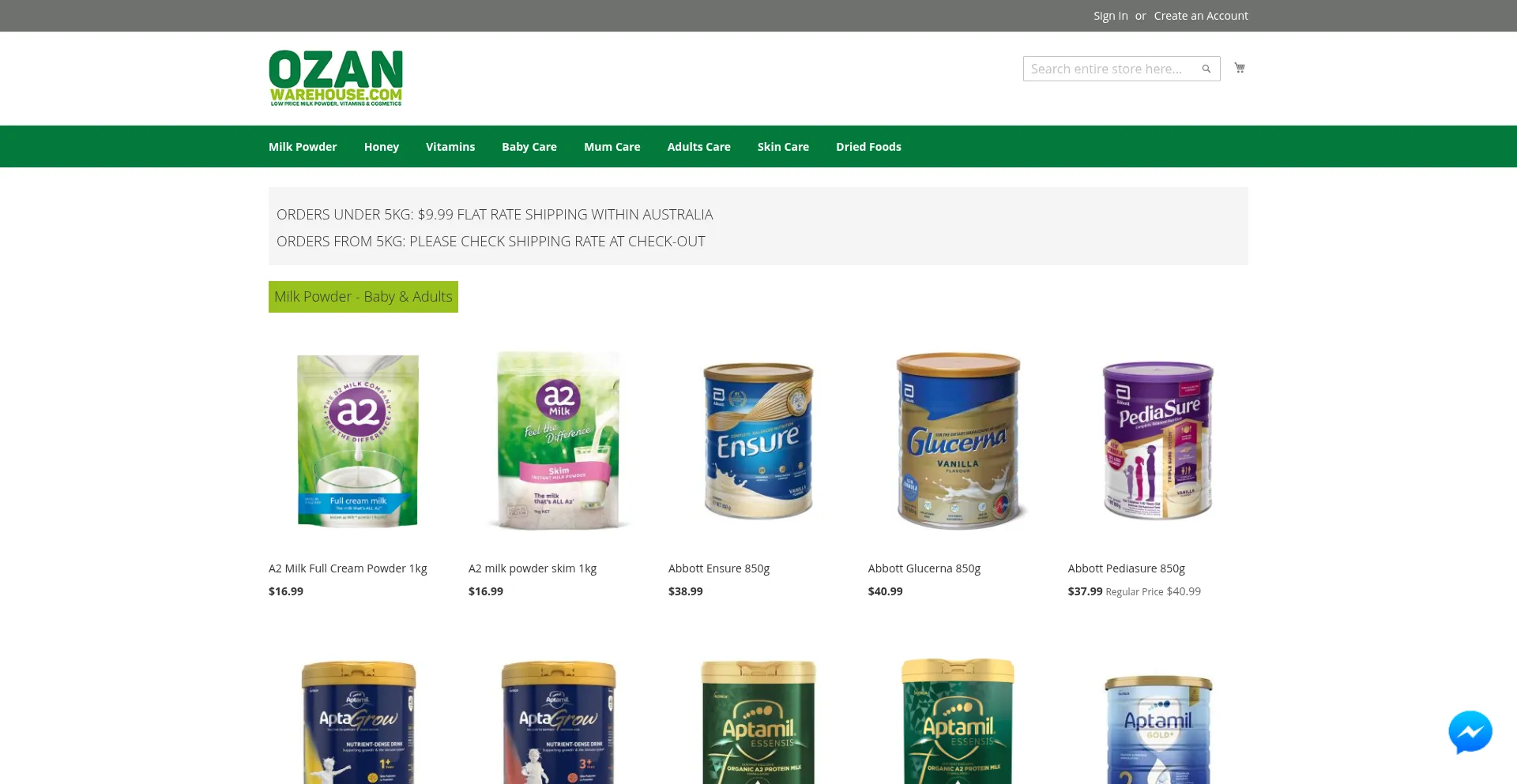 Website screenshot of Ozanwarehouse.com