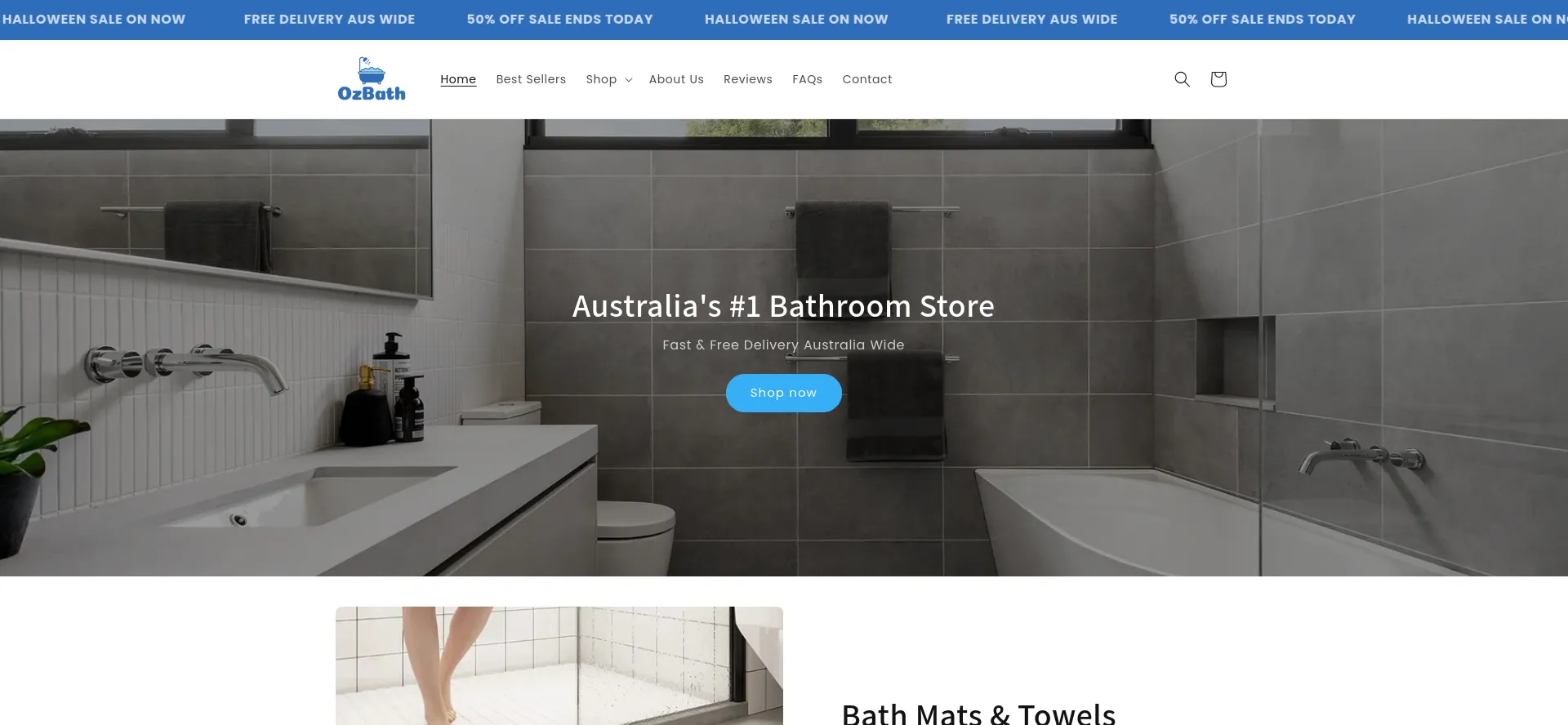 Website screenshot of Ozbath.com.au
