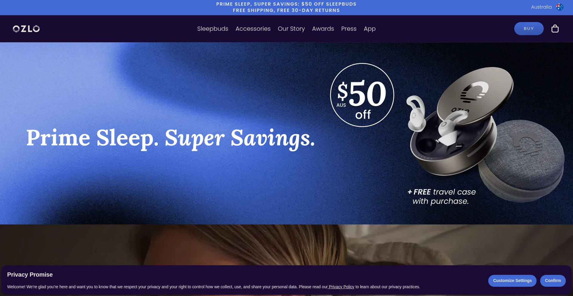 Website screenshot of Ozlosleep.au