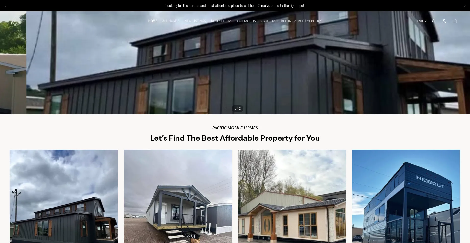 Website screenshot of Pacificmobilehomes.com