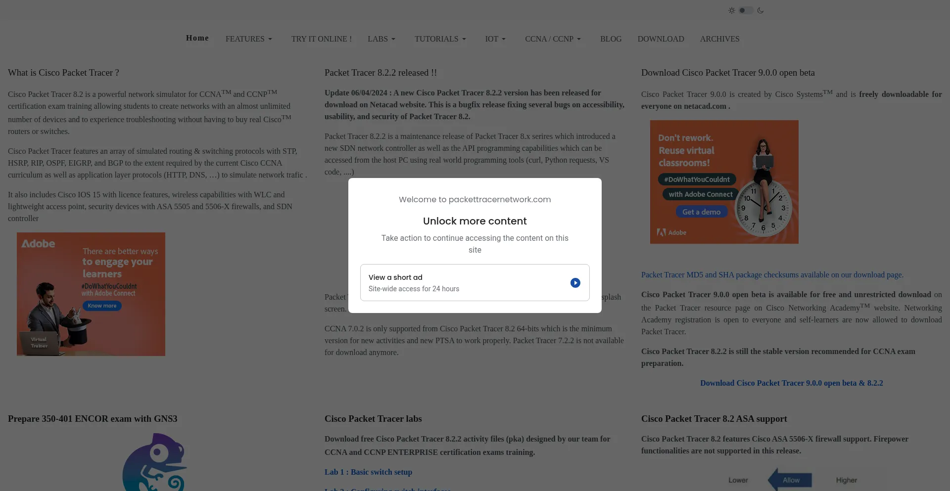 Website screenshot of Packettracernetwork.com
