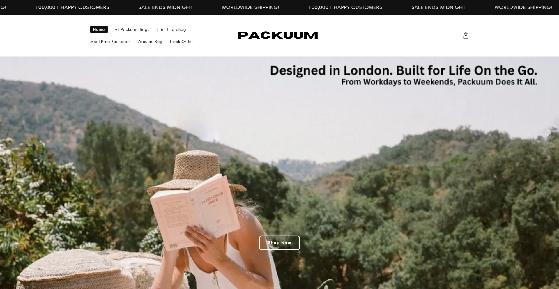 Website screenshot of Packuum.com