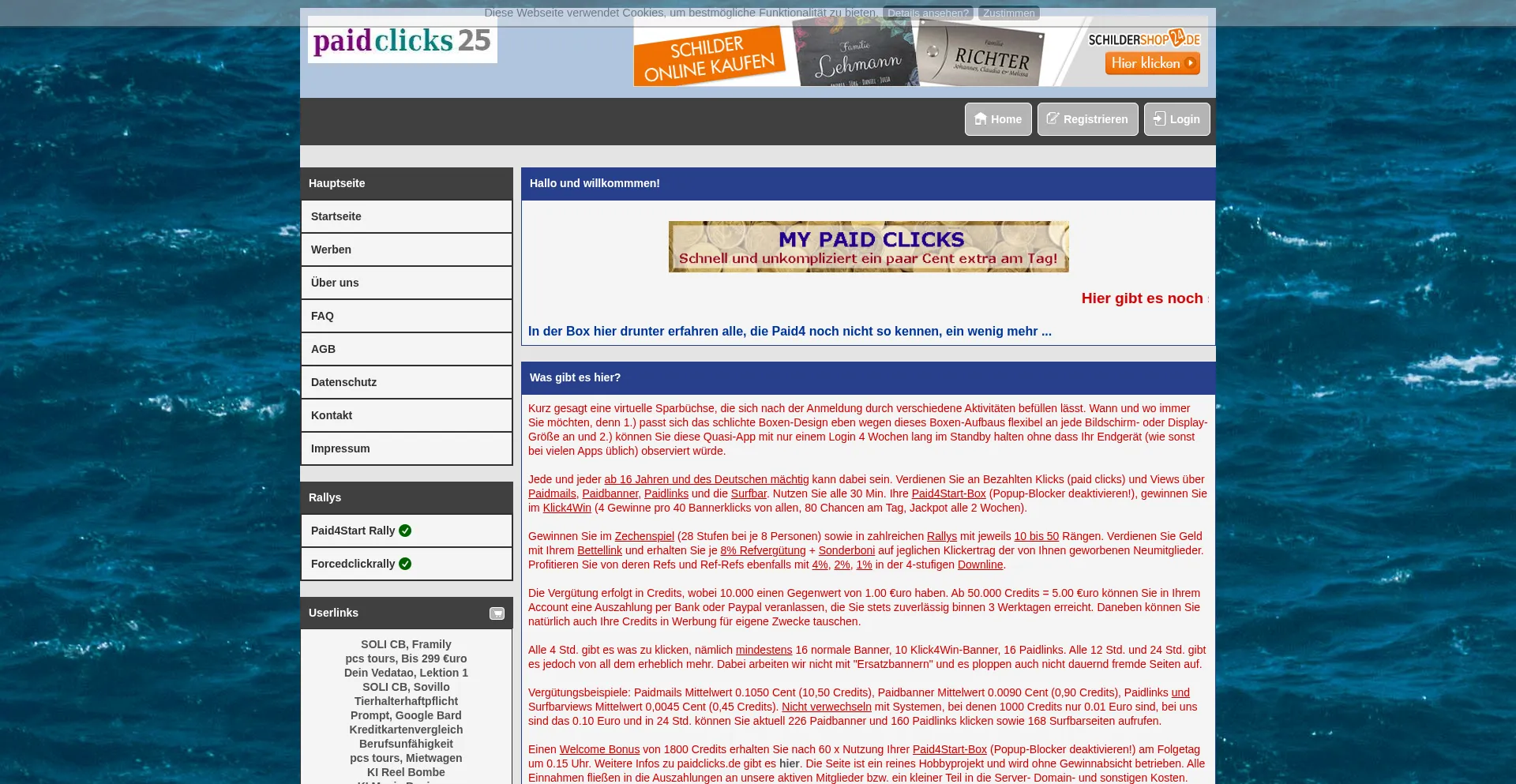 Website screenshot of Paidclicks.de