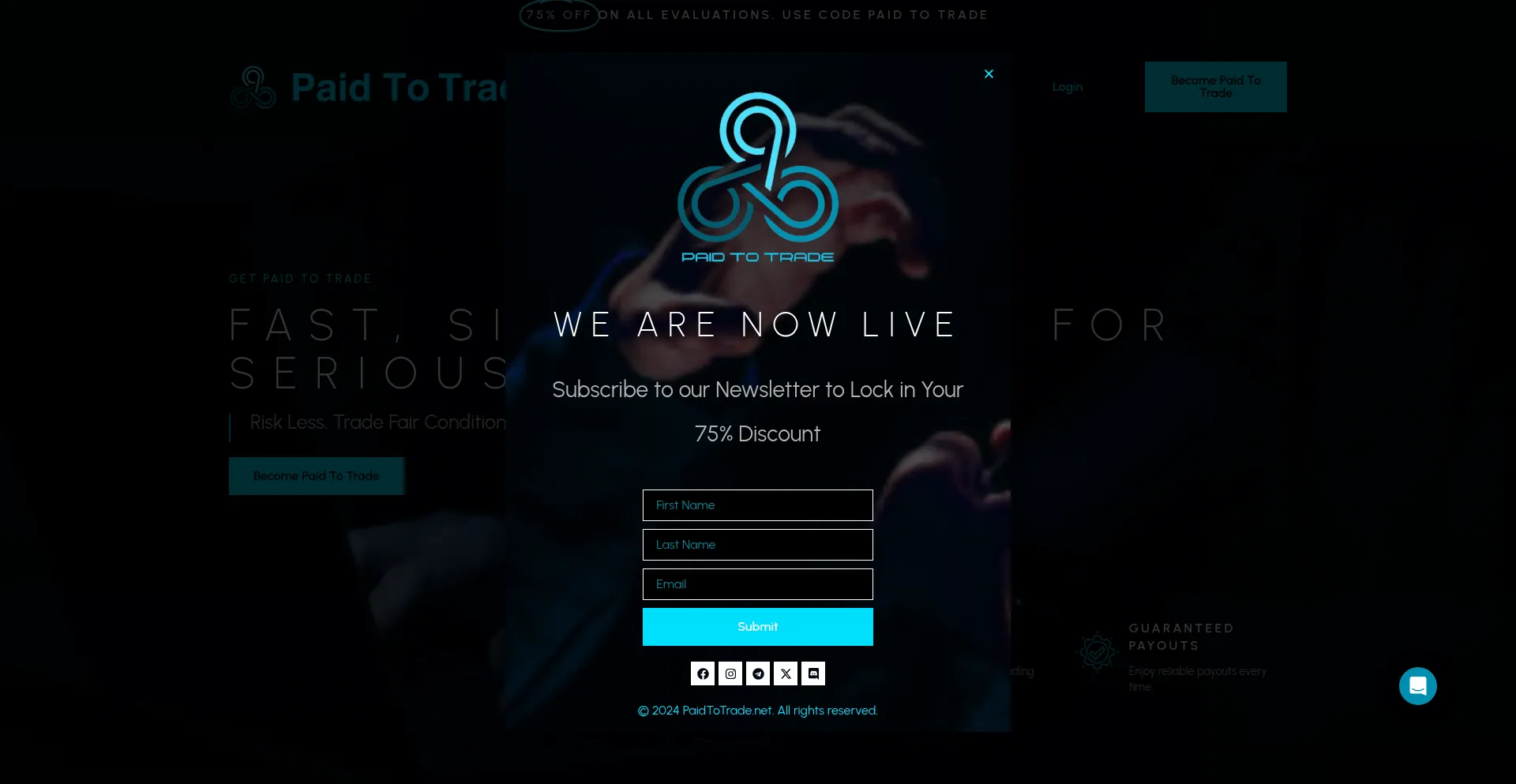 Website screenshot of Paidtotrade.net