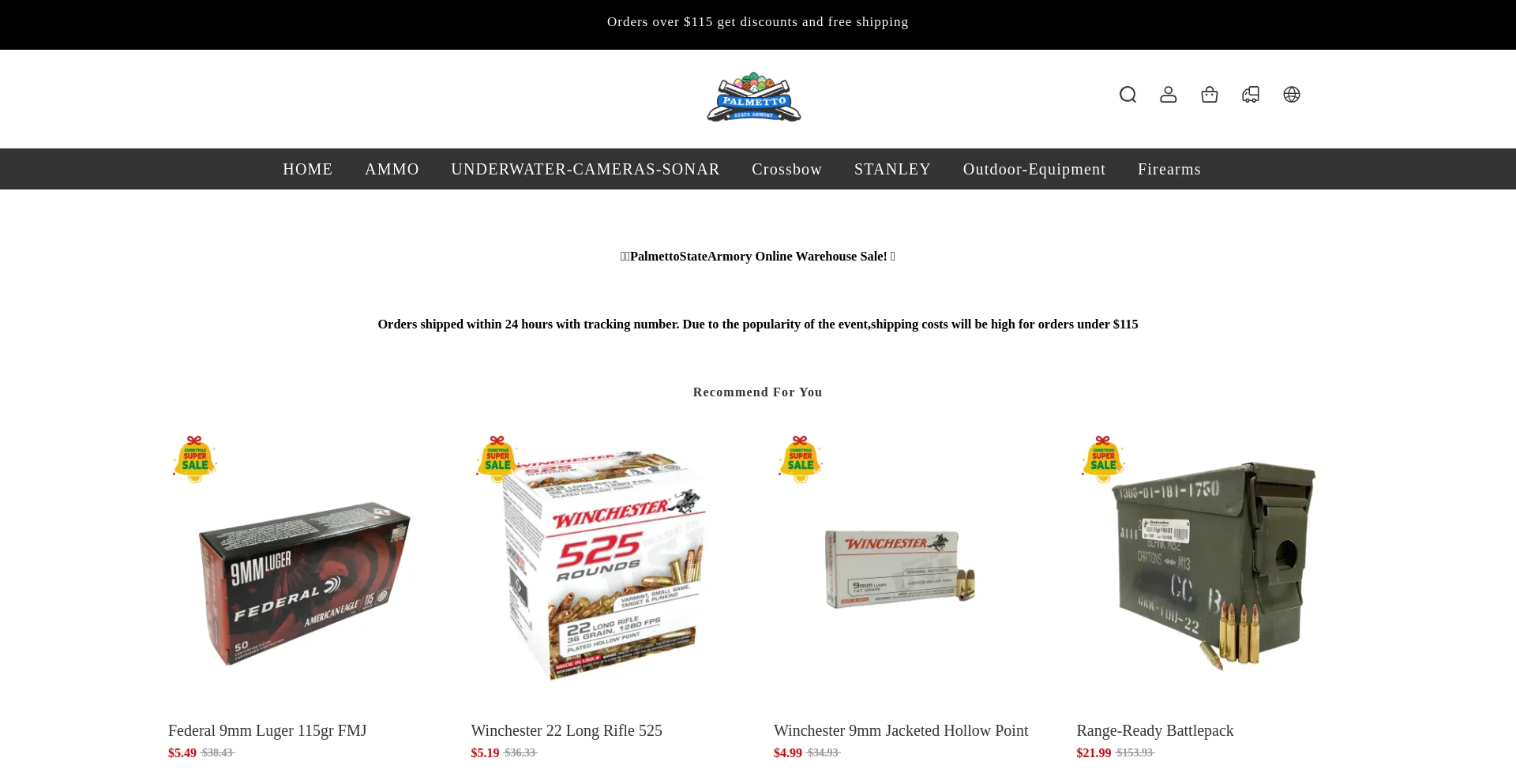 Website screenshot of Palmettoclearancesale.shop