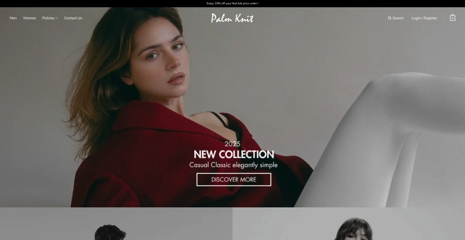Website screenshot of Palmknit.com