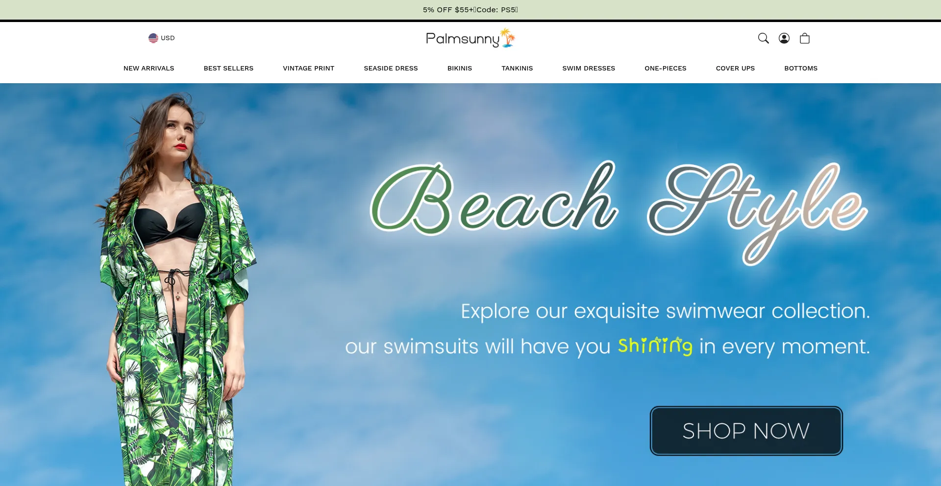 Website screenshot of Palmsunny.com
