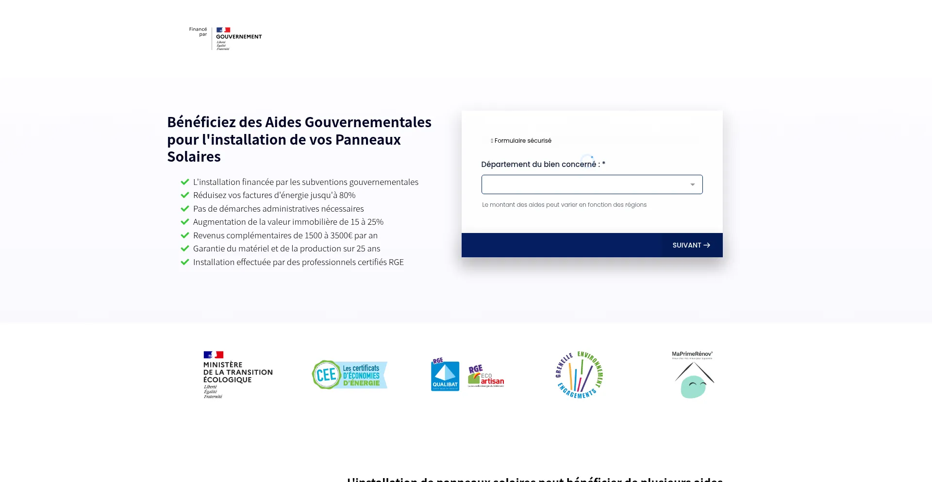 Website screenshot of Panneauxsolaires.dispositif.info