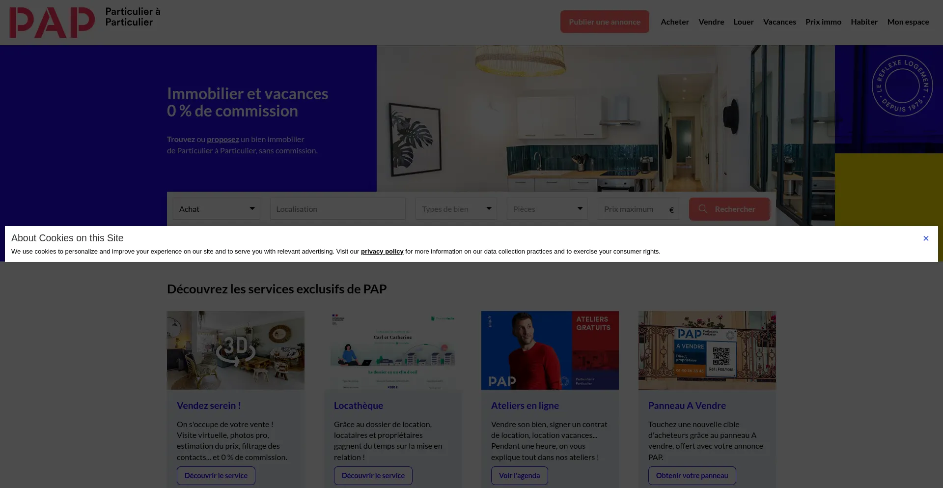 Website screenshot of Pap.fr