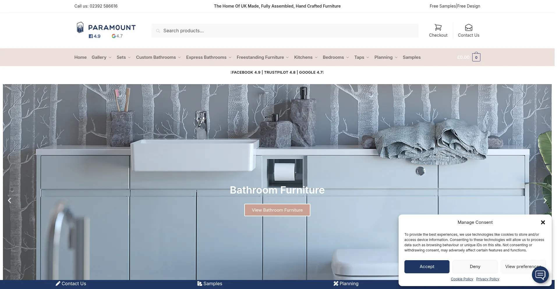 Website screenshot of Paramountbathrooms.co.uk