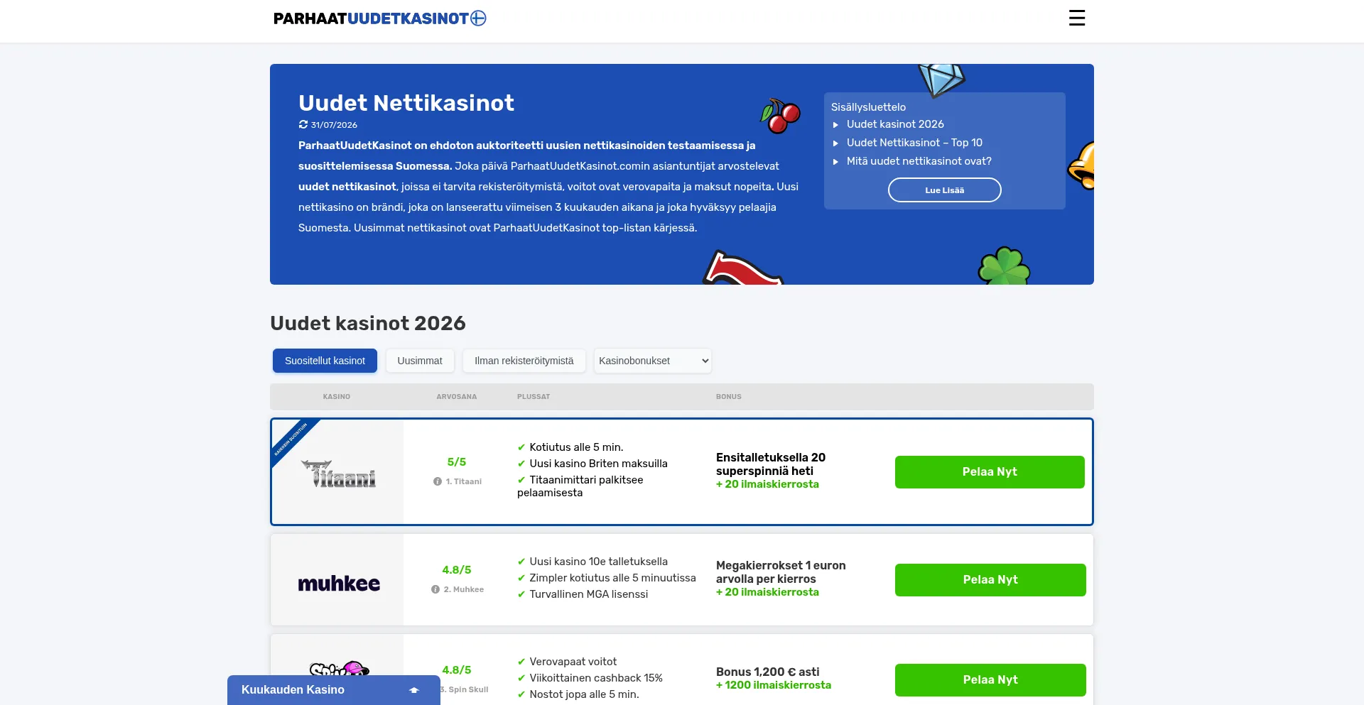 Parhaatuudetkasinot.com