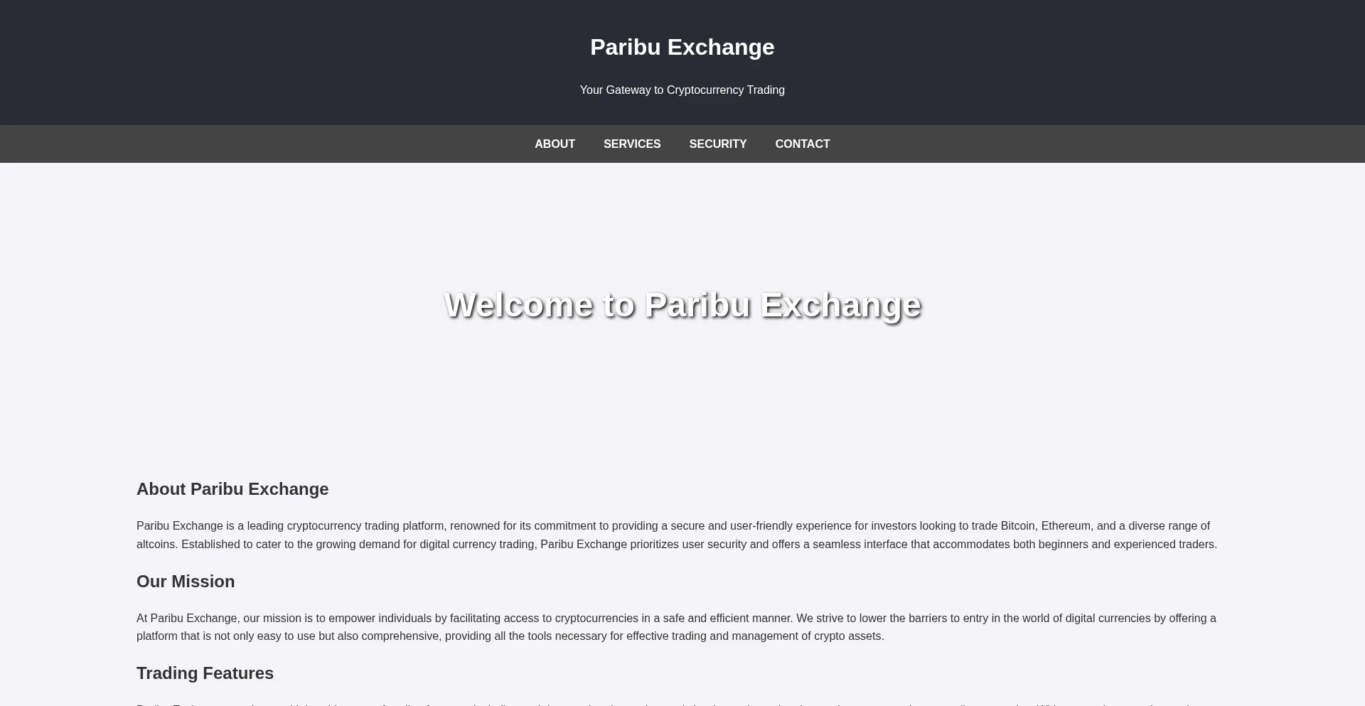 Website screenshot of Paribuexchange.live