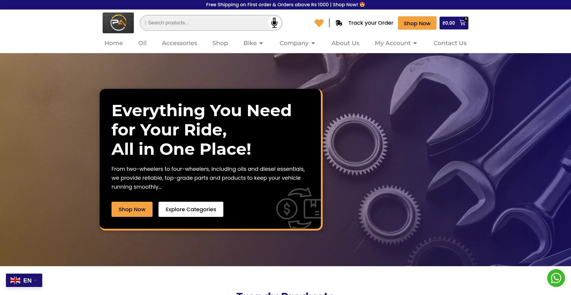 Website screenshot of Parthauto.com