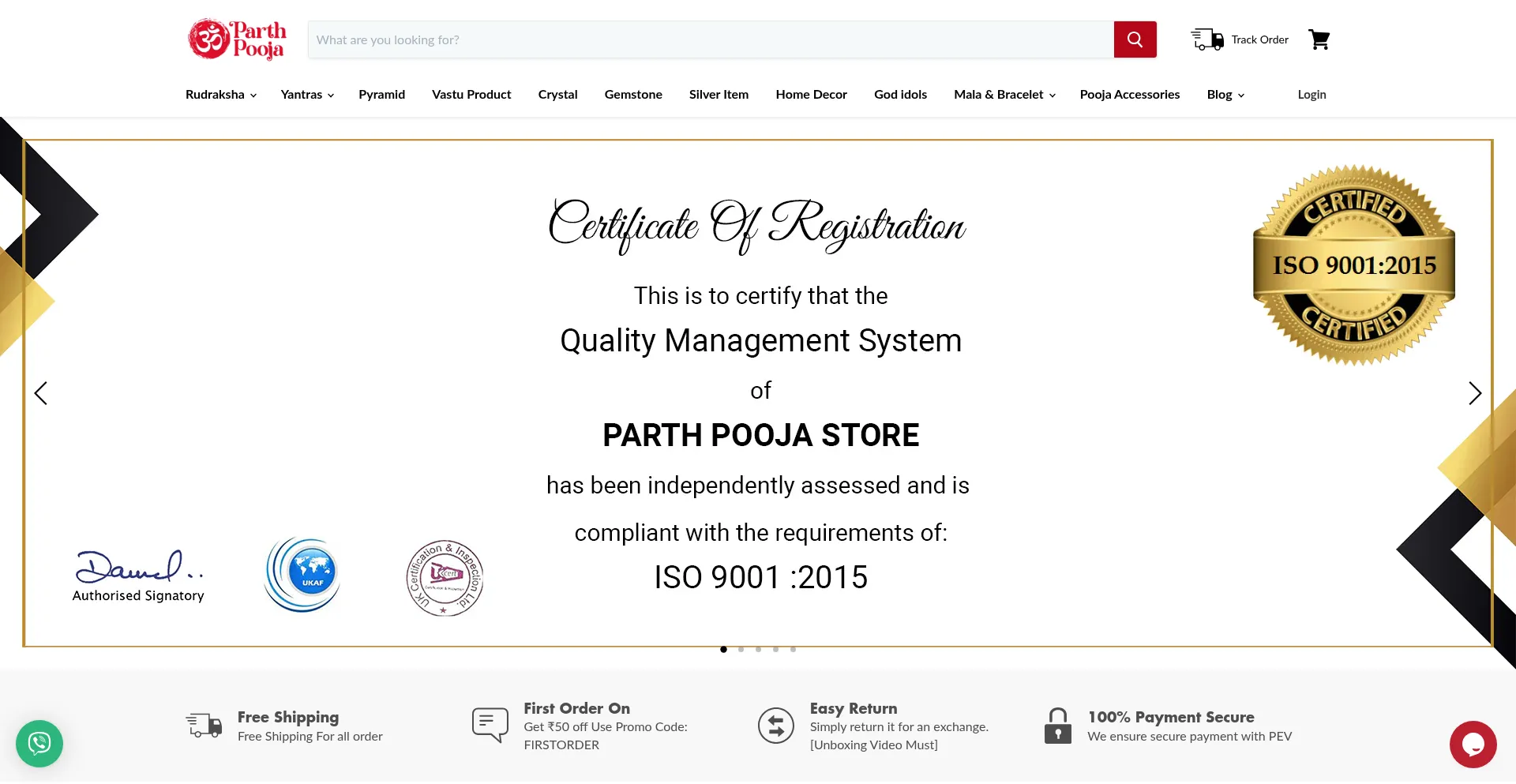 Website screenshot of Parthpooja.com