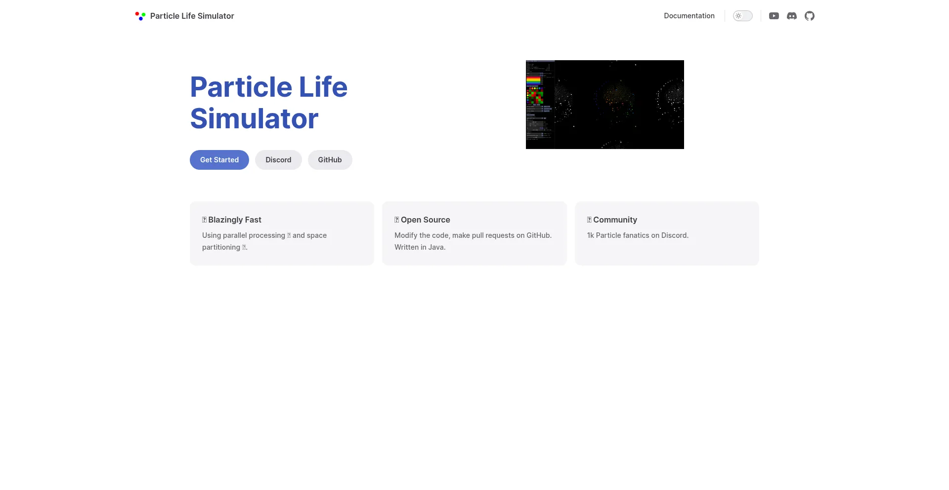 Website screenshot of Particle-life.com