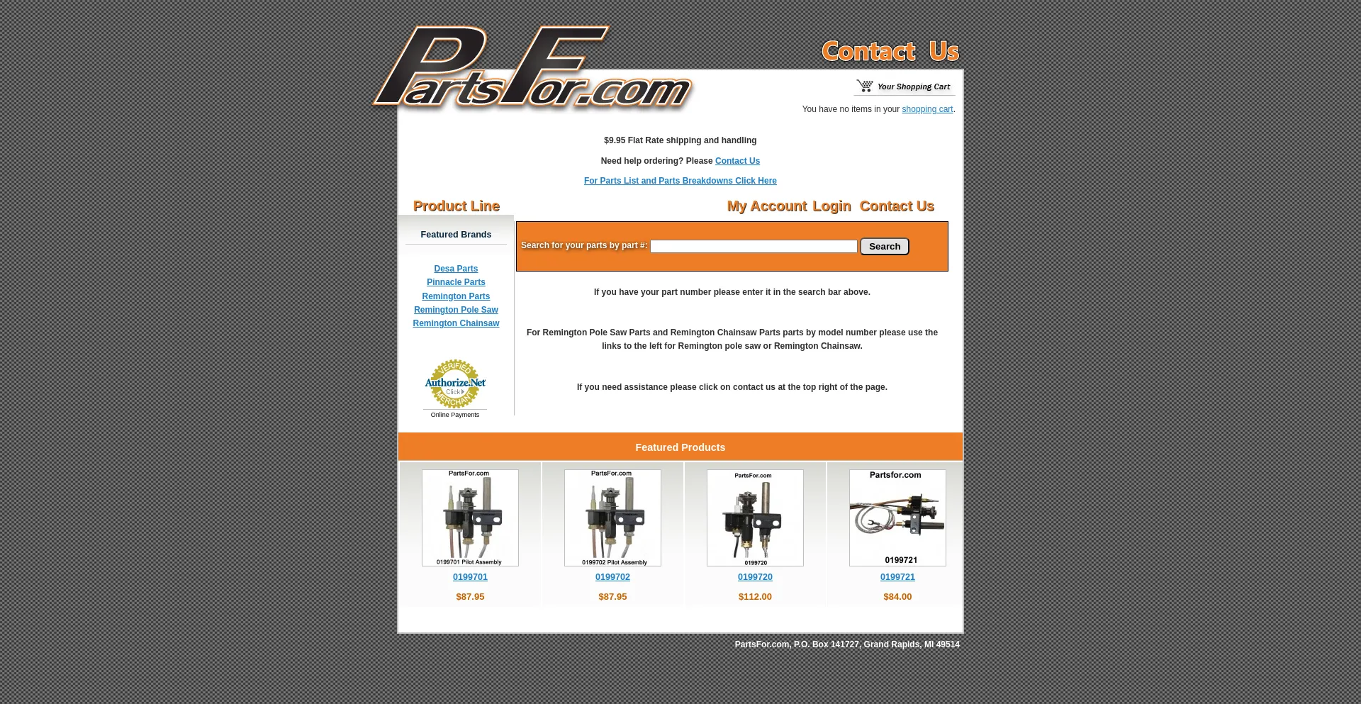Website screenshot of Partsfor.com