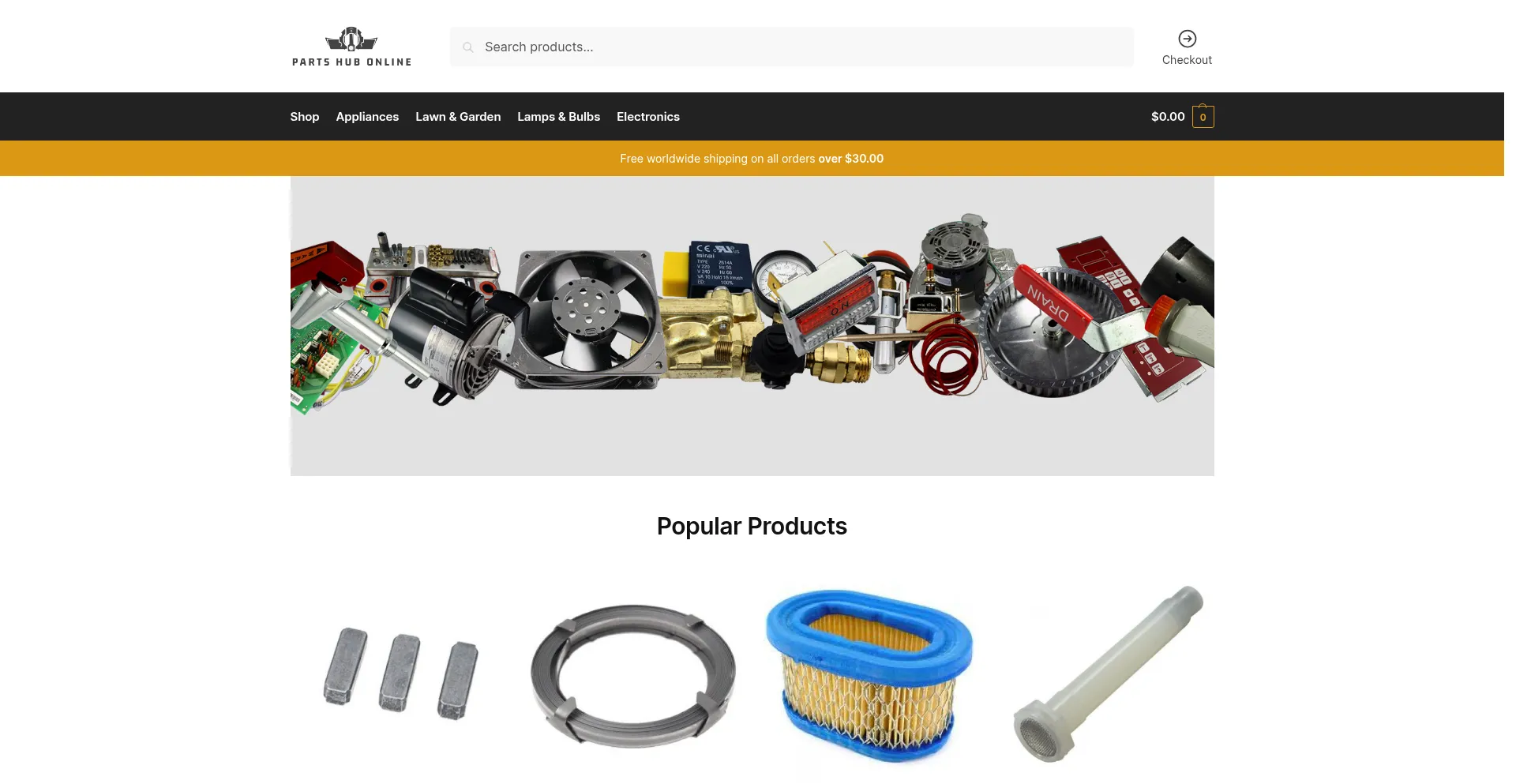 Website screenshot of Partshubonline.com
