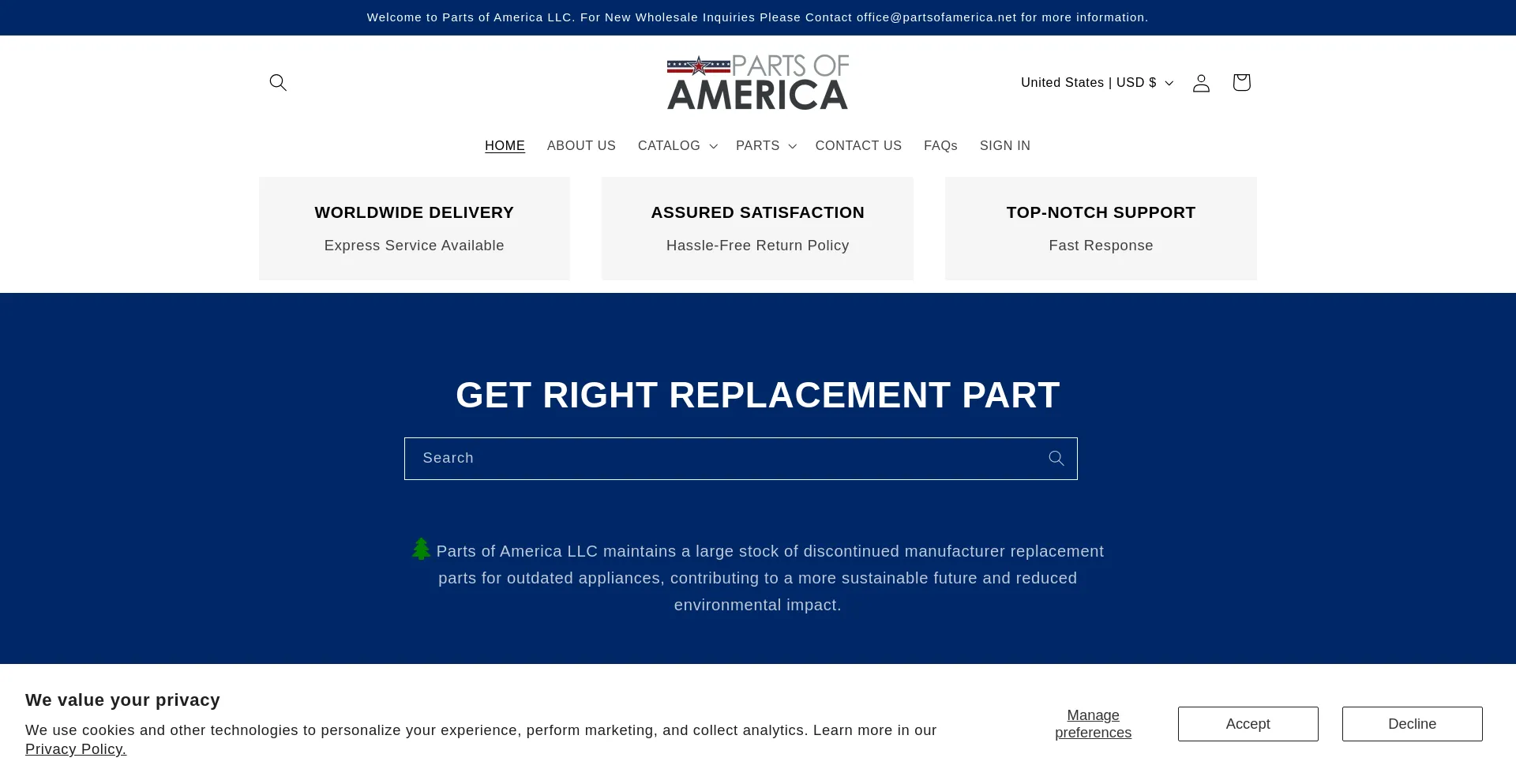 Website screenshot of Partsofamerica.net