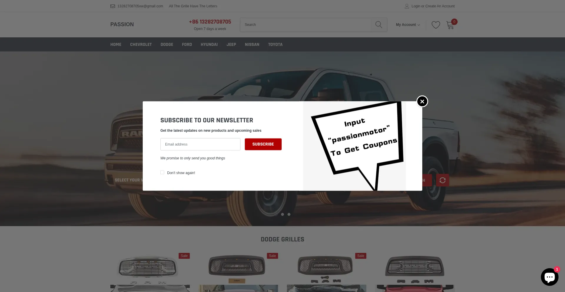 Website screenshot of Passionmotorstore.com